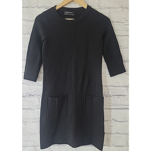 Club Monaco Tunic Sweater Dress Womens Small Black Merino Wool Career Minimalist - Picture 1 of 6